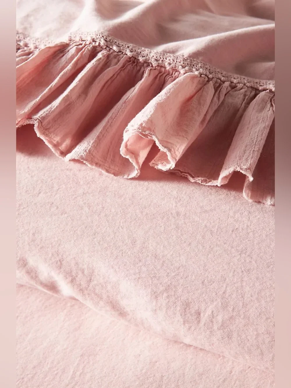 New Anthropologie Blush Peach Queen Organic Cotton Spa Sateen Ruffle Duvet Cover